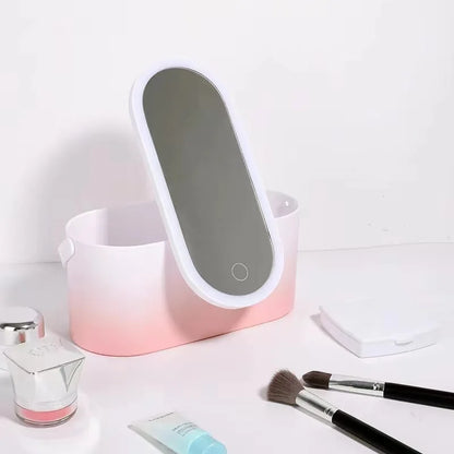 Illuminate Your Beauty: Portable LED Light Makeup Organizer with Touch Control Mirror