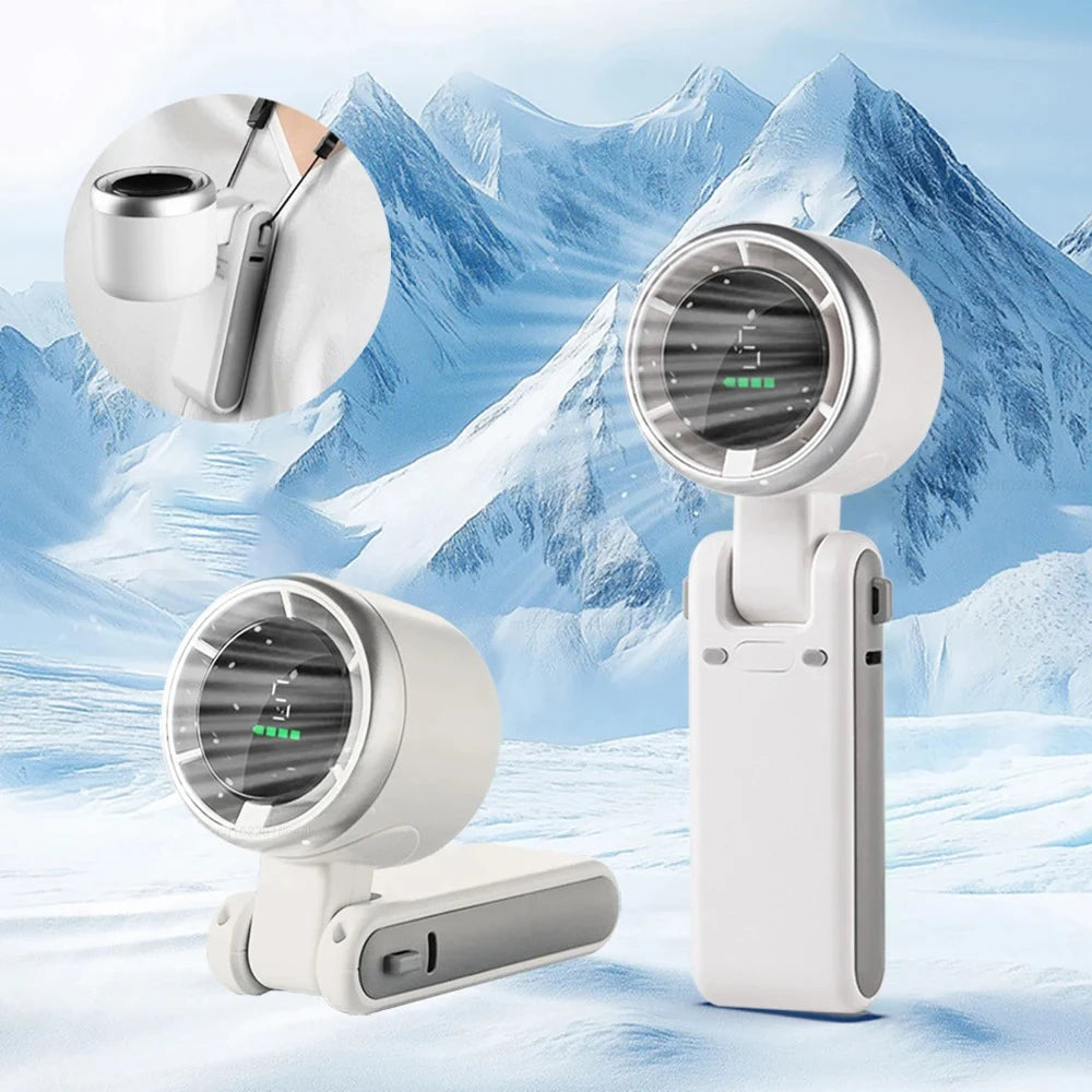 Experience Ultimate Comfort with Our Portable Handheld Electric Fan - 5 Adjustable Speeds, Rechargeable 3600MAH Battery, and LED Display for Ice Cooling Bliss